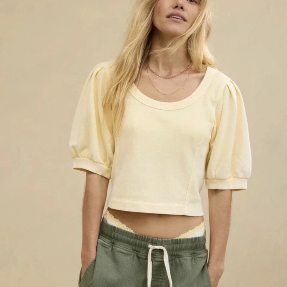 aerie Cream Puff Sleeve Crop Top XL